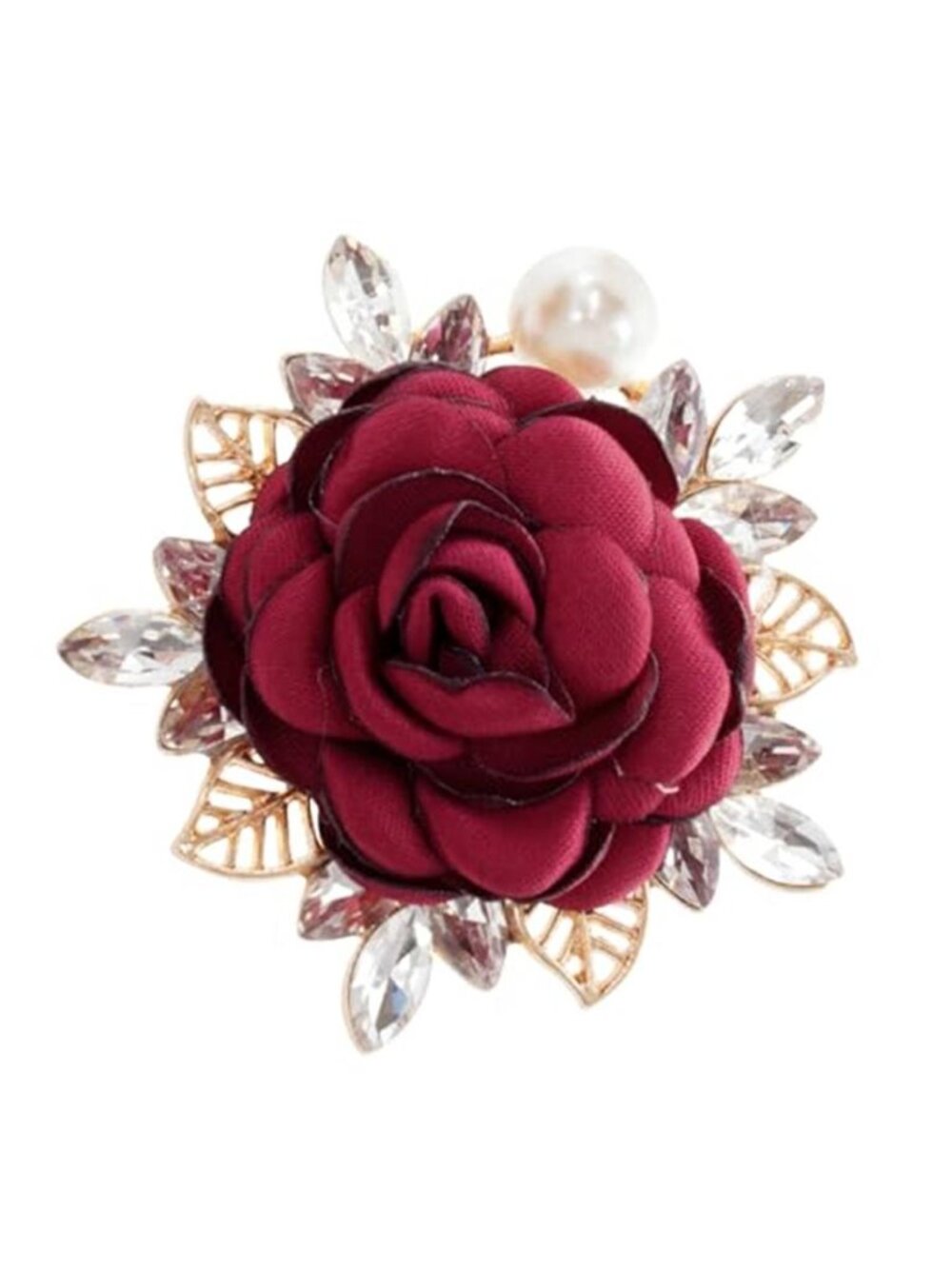 Rose Flower Brooch 1.97In Satin Pearl Crystal Flower Brooch for Women Wedding
